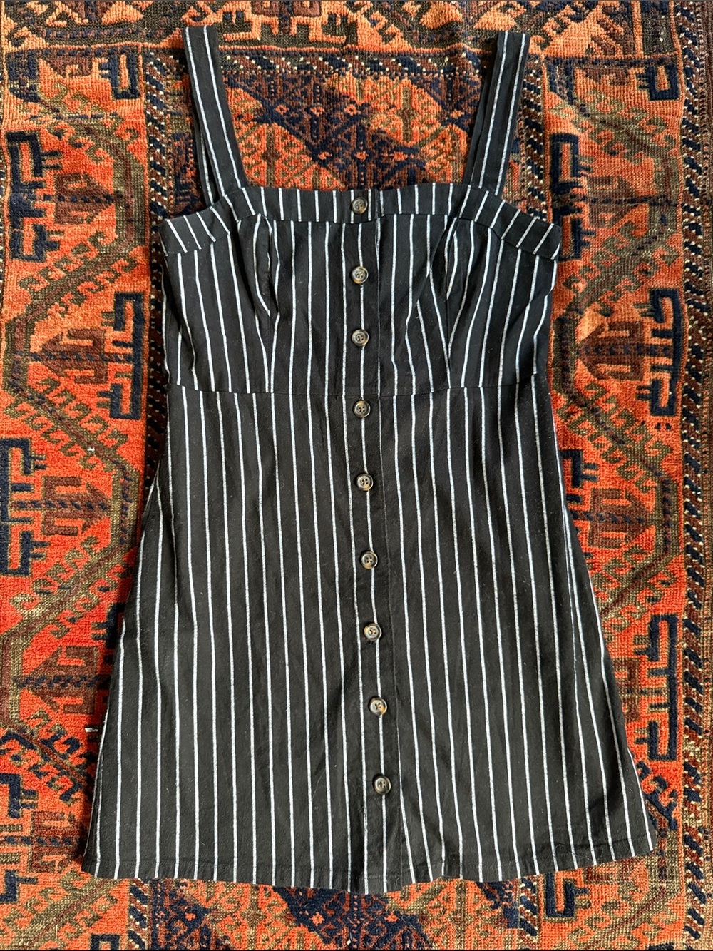 Hollister Striped Button-Front Black Dress with White Pinstripes